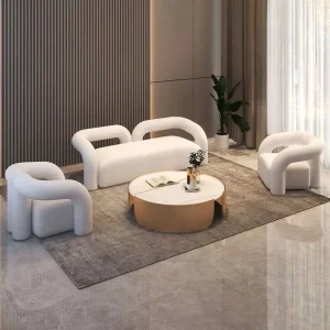 Regal White Boucle Arm Living Room Fabric Sofa