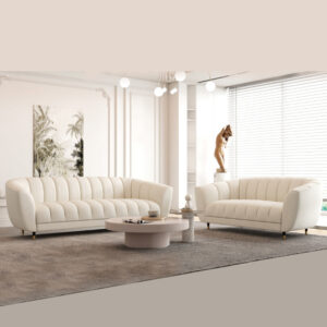 Sleek Curved Boucle Sofa